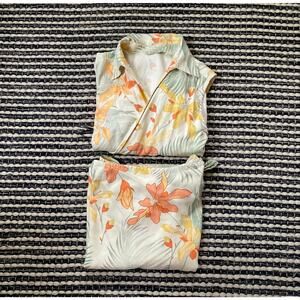 🌿Tommy Bahama Womens 100% Silk Floral Wrap Short Skirt Tank Top 2Piece Set L